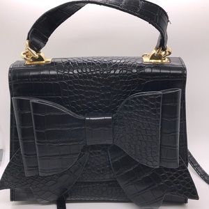 Betsey Johnson Black Crossbody Bag Handbag Purse Black Bow Pre-owned